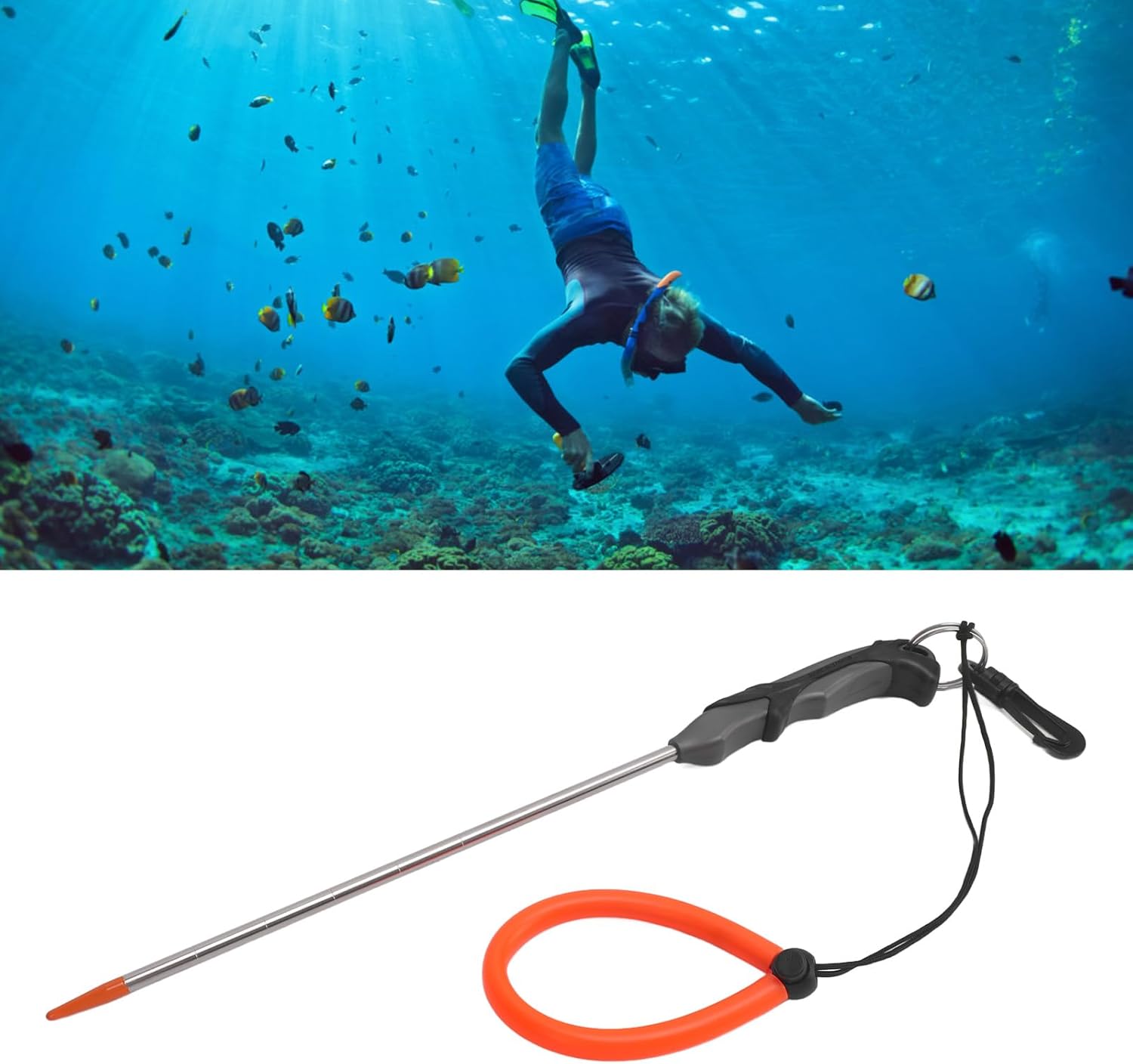 VGEBY Stainless Steel Diving Stick with Gray Handle, Convenient Carry, Versatile Use for Diving, Detecting, Underwater Exploration