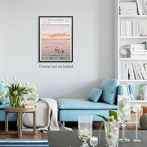 Miniatura 6 de Pósteres de periódico de playa rosa, vintage, a la moda, para niñas costeras, arte de pared de surf con agua salada granulada que cura todo,