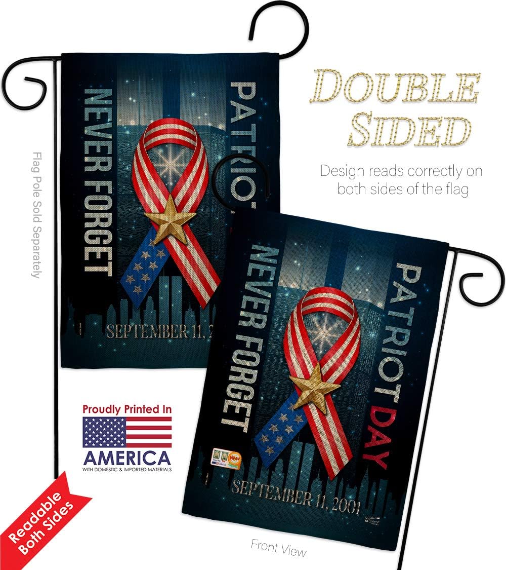Patriot Day 911 Never Forget Burlap Garden Flag Patriotic World Planet Peace Environment Awareness United State American Small Decorative Gift Yard House Banner Double-Sided Made In USA 13 X 18.5