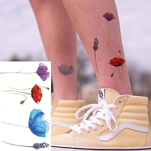 Miniatura 7 de COKTAK Lavander Tatuajes temporales de colibrí de flores