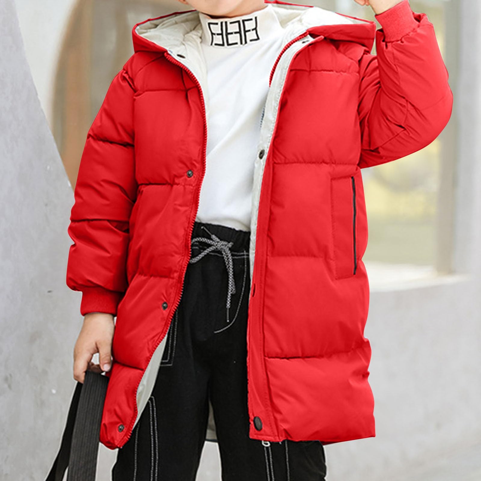 XINYUNZU Kinder Wintermantel Daunenmantel Warm Puffer Mantel mit Kapuze Einfarbig Daunenjacke Lang Winterjacke Outdoor Mäntel für Mädchen und Jungen 3-9 Jahre Alt