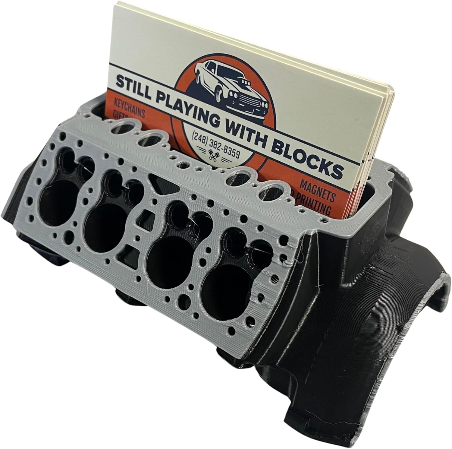 Engine Block Business Card Holder – Realistic V8 Engine Design Desk Accessory for Gearheads, Car Enthusiasts, and Auto Professionals – Unique Office Gift