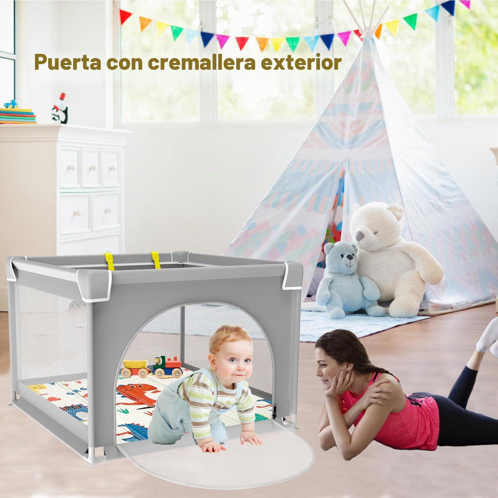 Parque Infantil Bebe con Alfombra,90x90cm Pequeño Corral Bebe