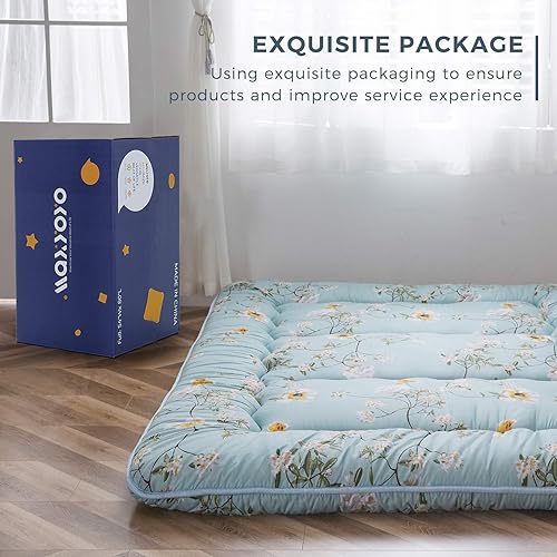 Miniatura 72 de MAXYOYO El mármol negro imprimió el futón japonés, la almohadilla de dormir espesa enrolla el colchón que acampa Mármol negro,Flor 1,floral azul
