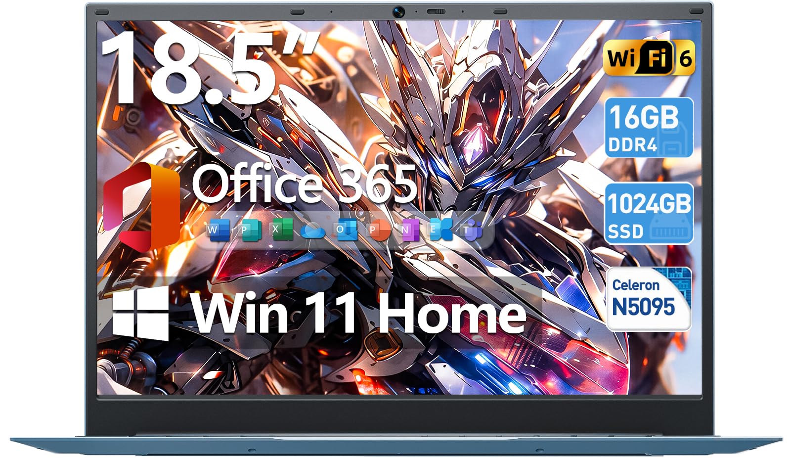 18.5 Inch Laptops with 16GB RAM 1TB SSD Ordinateur Portable, Celeron N5095 Quad-Core, Windows 11 Laptop, WiFi 6, 180° Viewing, Type-C, USB3.2 *, 8000mAh, for Business and Students