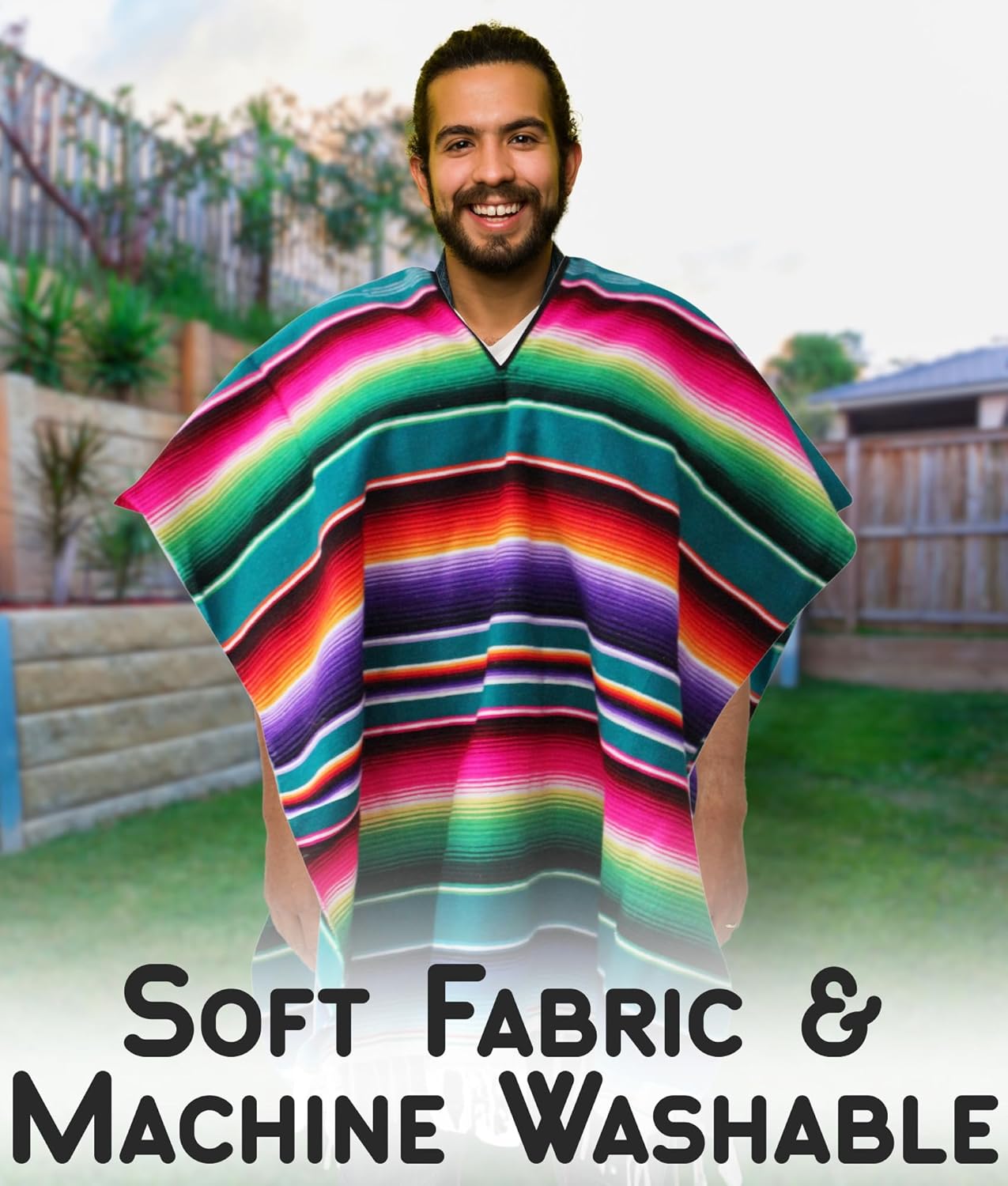 Del Mex Mexican Serape Adult Poncho - Image 3