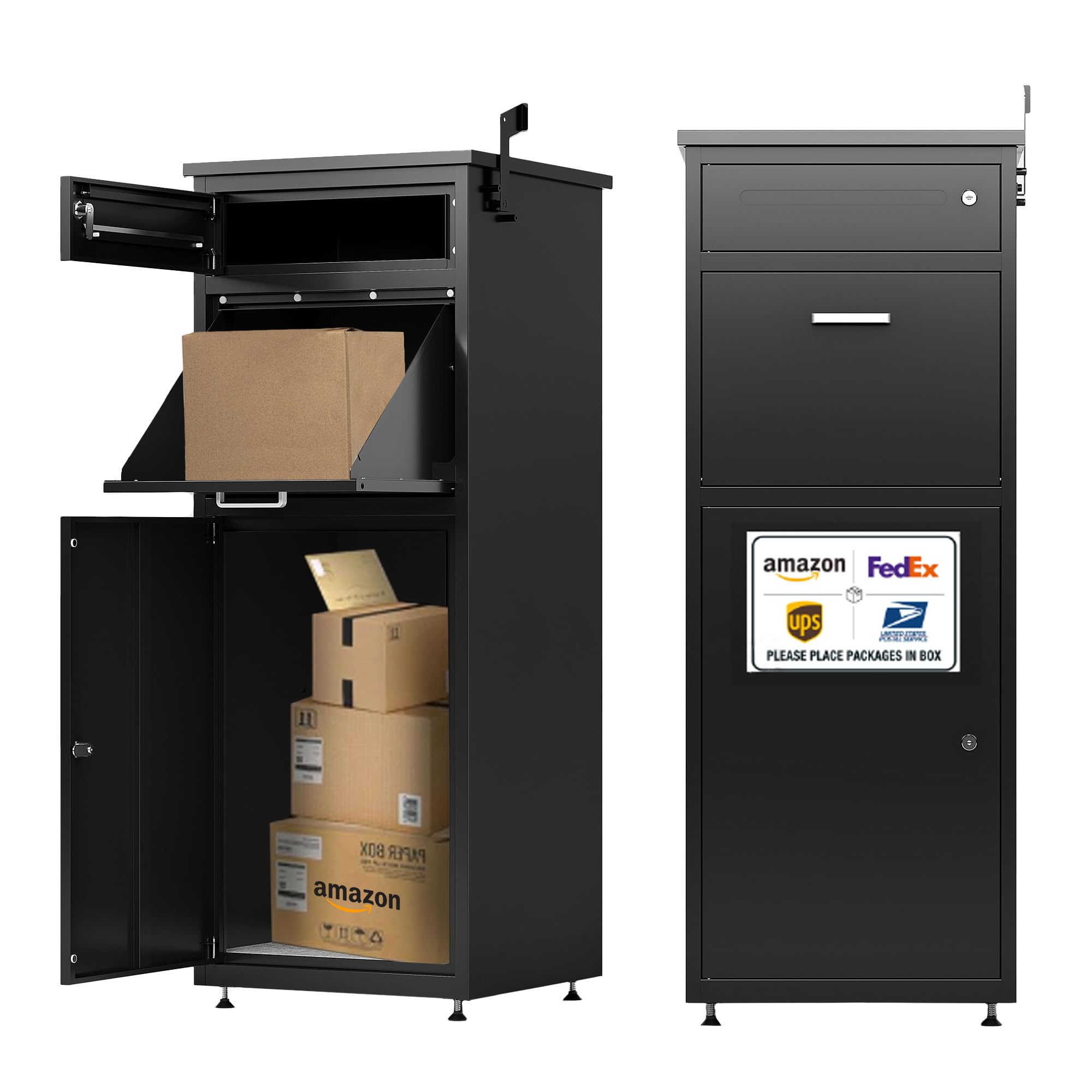 Package Delivery Boxes for Outside 44.5" H Large Parcel Drop Box with Mailbox Anti-Theft and Waterproof Outdoor Deliveries Box for Yard Garden Patio