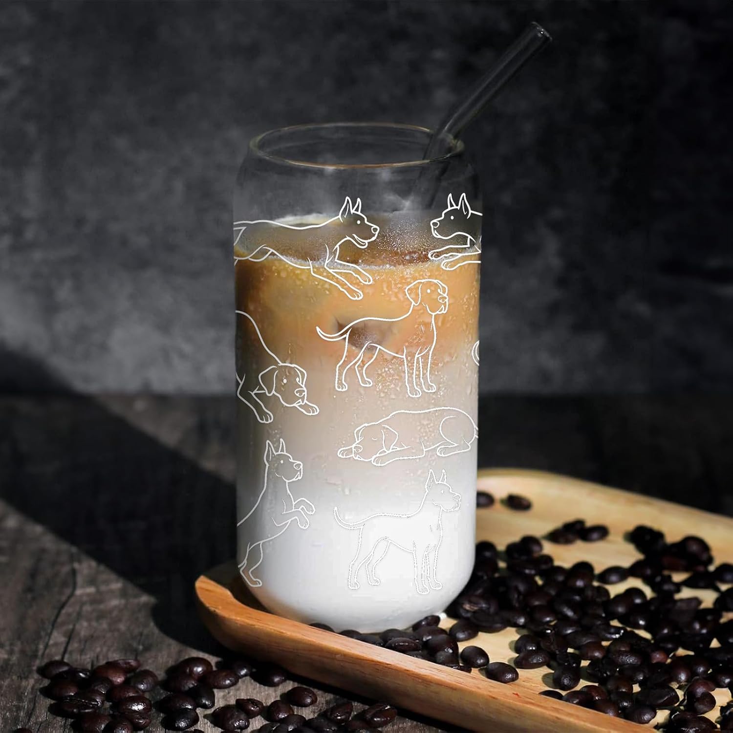 Great Dane Glass Cups for Dog Lovers - Funny Glasses for Iced Coffee,Tea,Beer