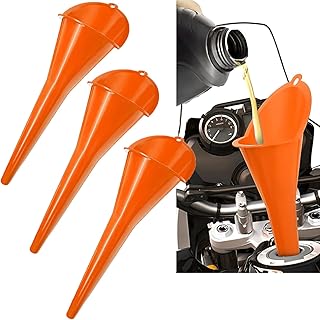 3-Pack Long-Neck Oil Funnels, 11" Multi-Purpose Funnels for Automotive & Motorcycle Use – Reusable Funnel for Oil, Gas & Transmission Fluid (Orange)