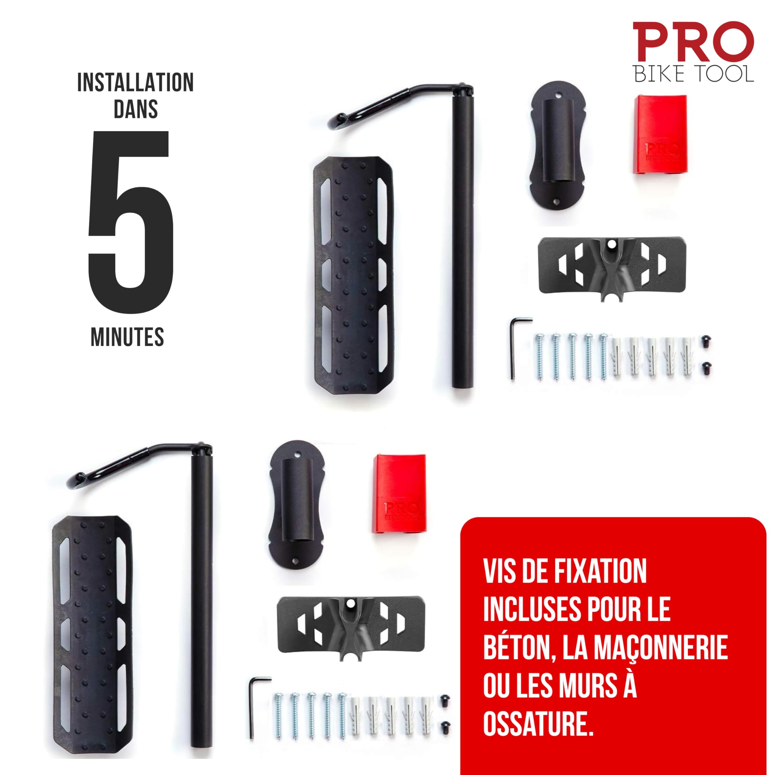 PRO BIKE TOOL Support Mural pivotant pour vélo - Support de Rangement Vertical intérieur pour 1 vélo dans Le Garage ou à la Maison - Porte-vélos - Crochet pour vélo