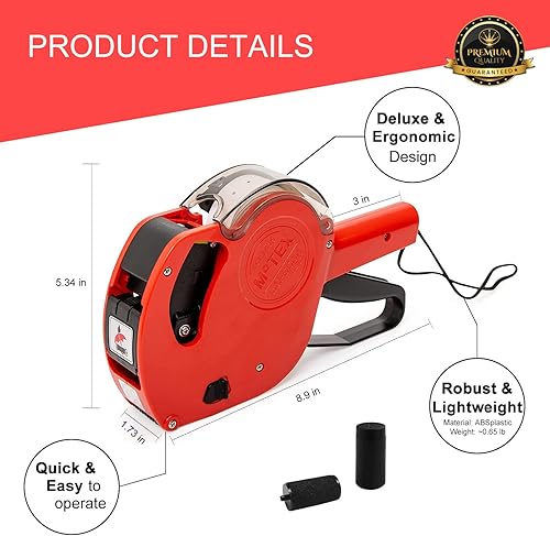 Miniatura 3 de Motex MX-5500 - Kit de pistola de precio de 8 dígitos de 1 línea, incluye 10,000 etiquetas blancas en blanco y 1 tinta precargada con 1 repuesto de