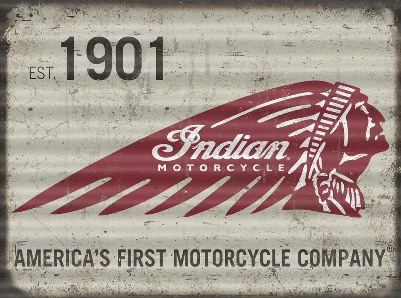 Desperate Enterprises Indian Motorcycles Logo Corrugated Aluminum Sign - Nostalgic Vintage Metal Wall Decor - Made in USA