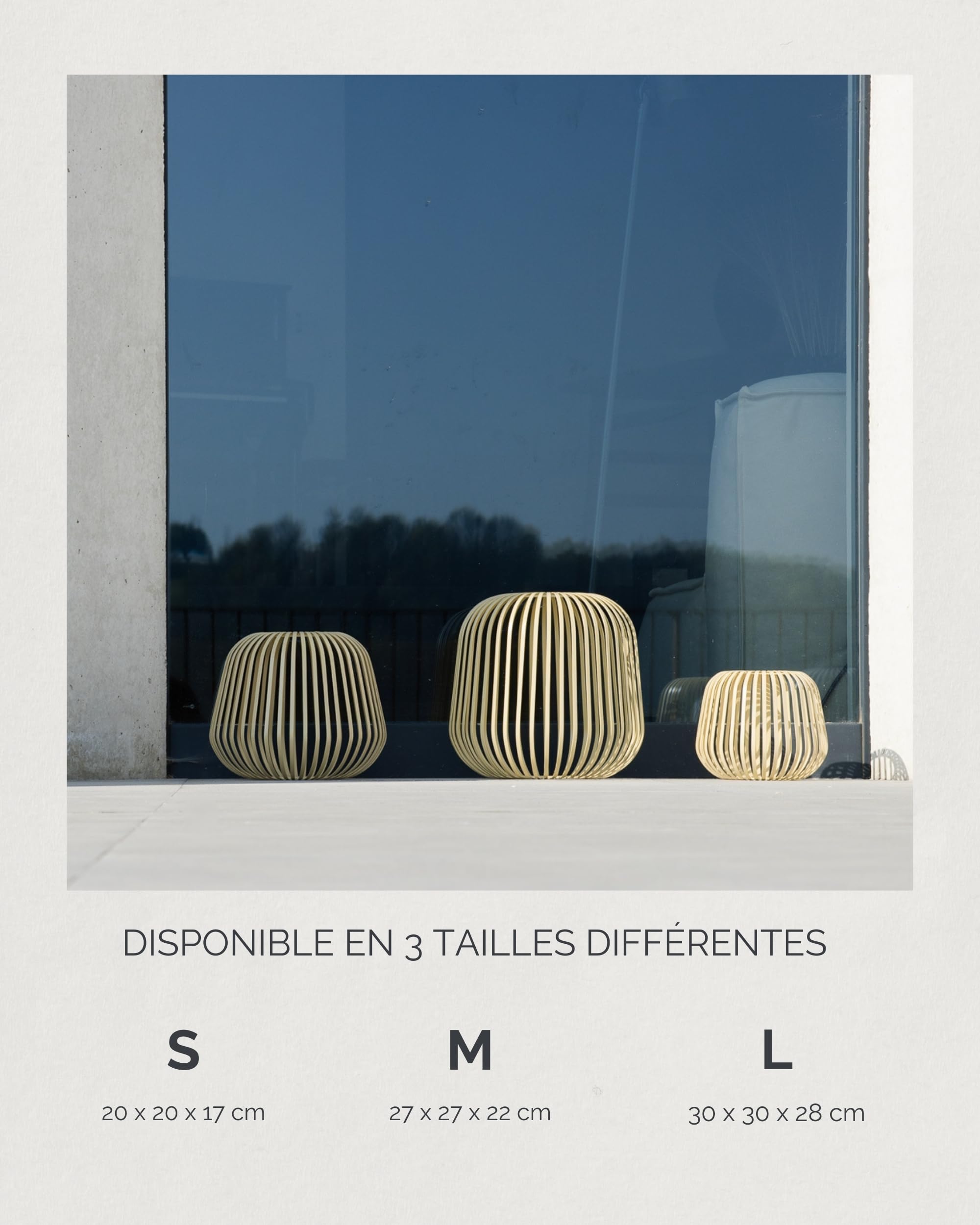 LUUK Studio Lanterne Solaire Grande, Rechargeable Lampe de Terrasse, sans fil étanchéité IP65 pour usage intérieur et extérieur, Decoration jardin, Eclairage Balcon, Lumière dimmable, Beige sable