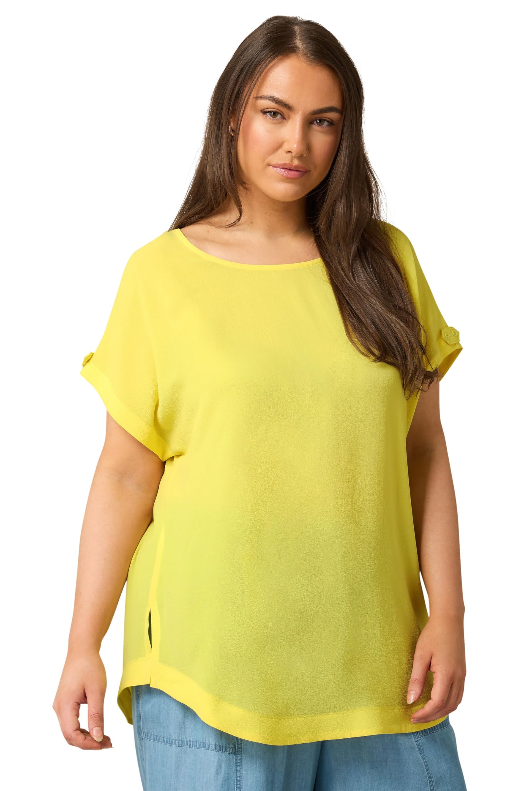 EVANS Curve Button Sleeve Blouse - Women's - Plus Size Curve Yellow