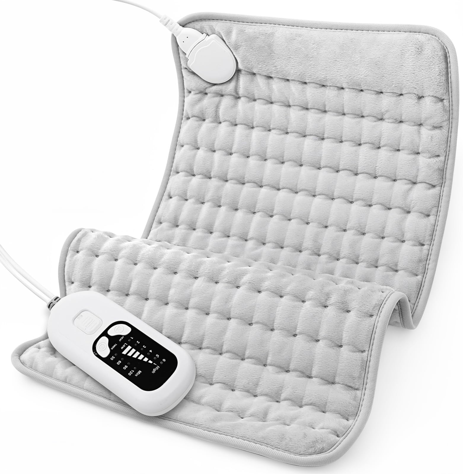 Deepsoon Heating Pad,Electric Heating Pads for Back,Neck,Abdomen,Moist Heating Pad for Shoulder,Knee,Arms,Legs,Dry/Moist Heat & Auto Shut Off,Christmas Gifts for Men and Women,White Gray,24x12 Inch