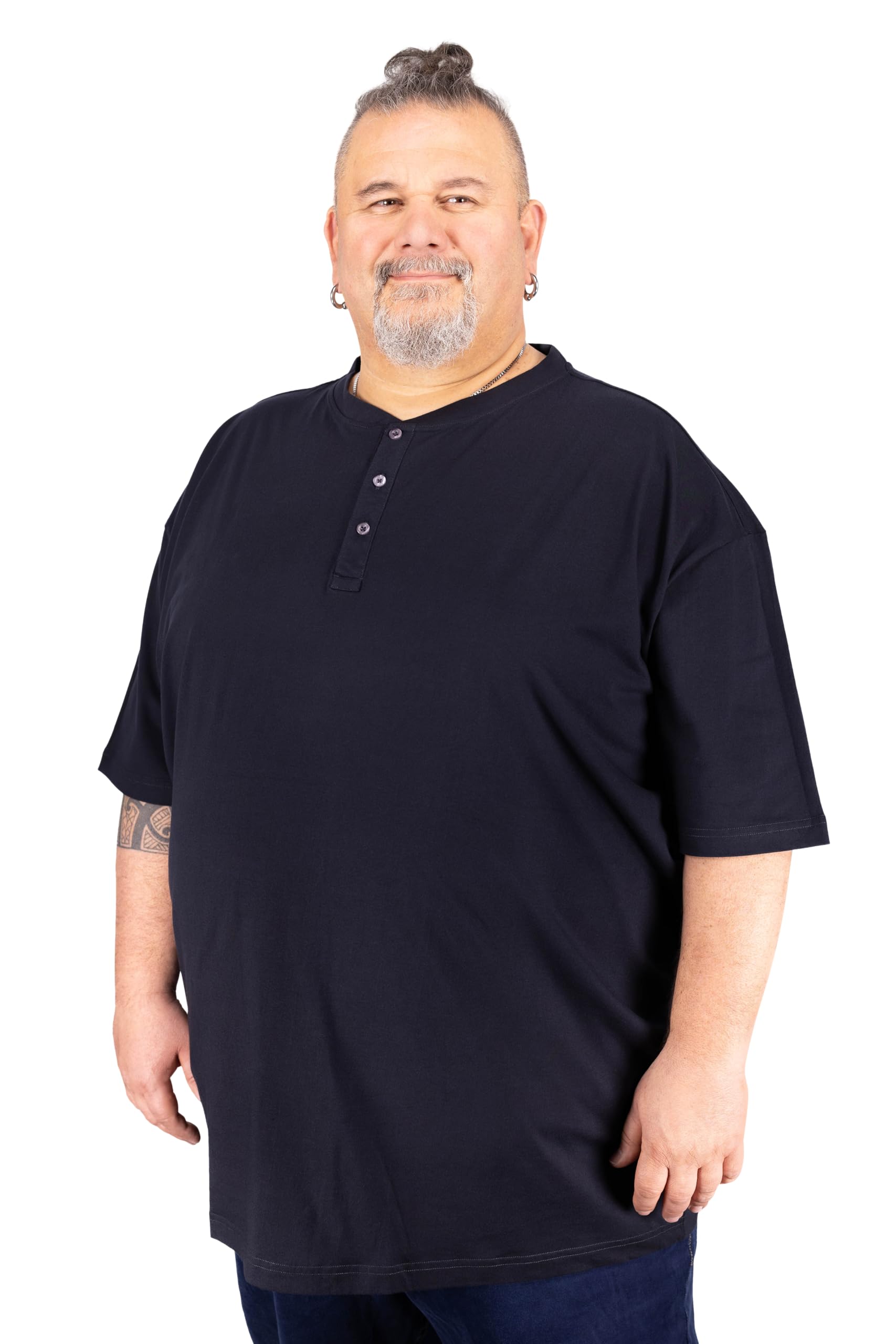 ADAMO Men's Serafino T-Shirt with Button Tape Regular FIT in oversizes up to 10XL Blue