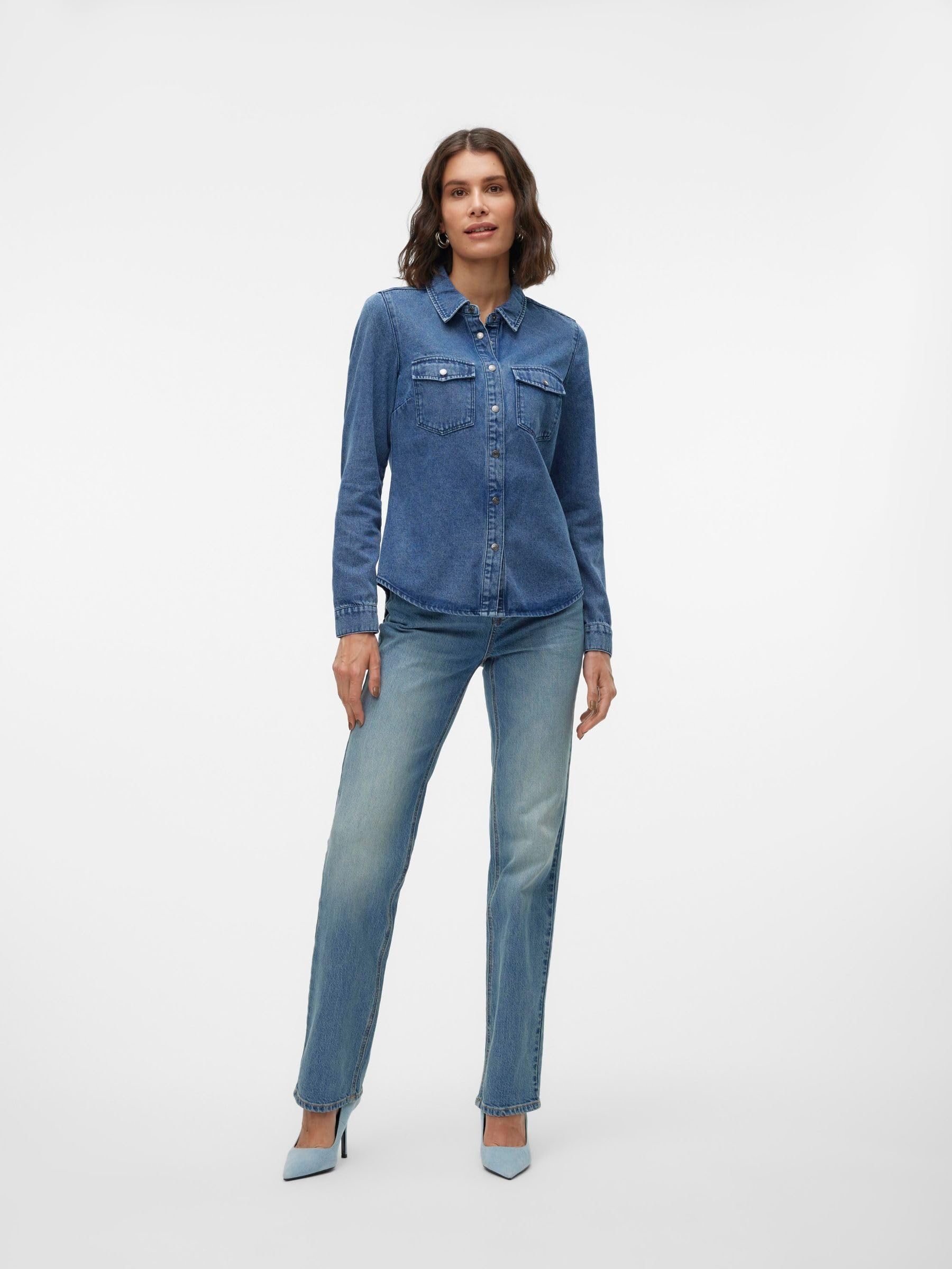 VERO MODA Vmjennie Ls Denim Shirt Mix Noos Camisa vaquera Mujer