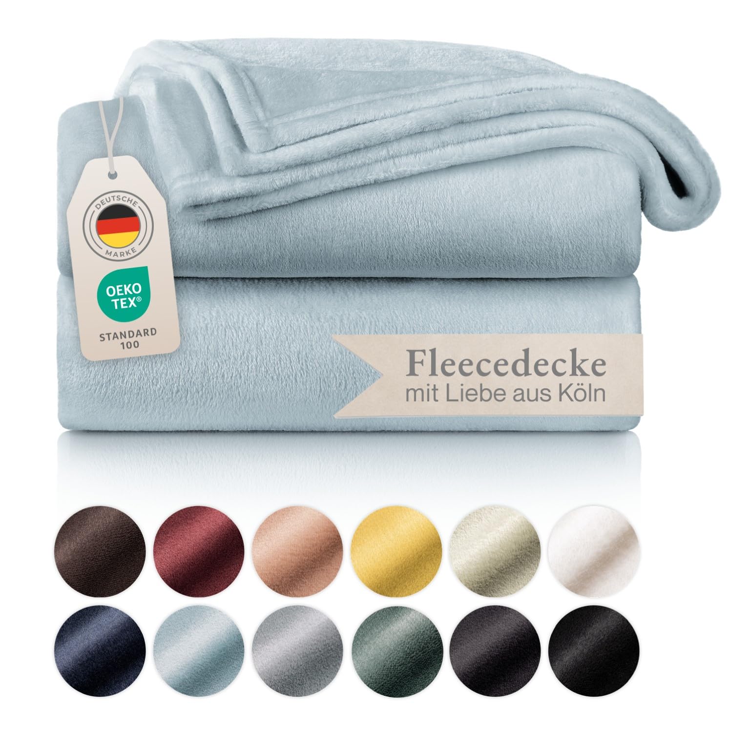 Blumtal Fleecedecke, 150 x 200 cm, hellblau, Öko-TEX®, Decke für Sofa, Cocooning – Fleecedecke, dick, flauschig, weich und warm, hohe Qualität