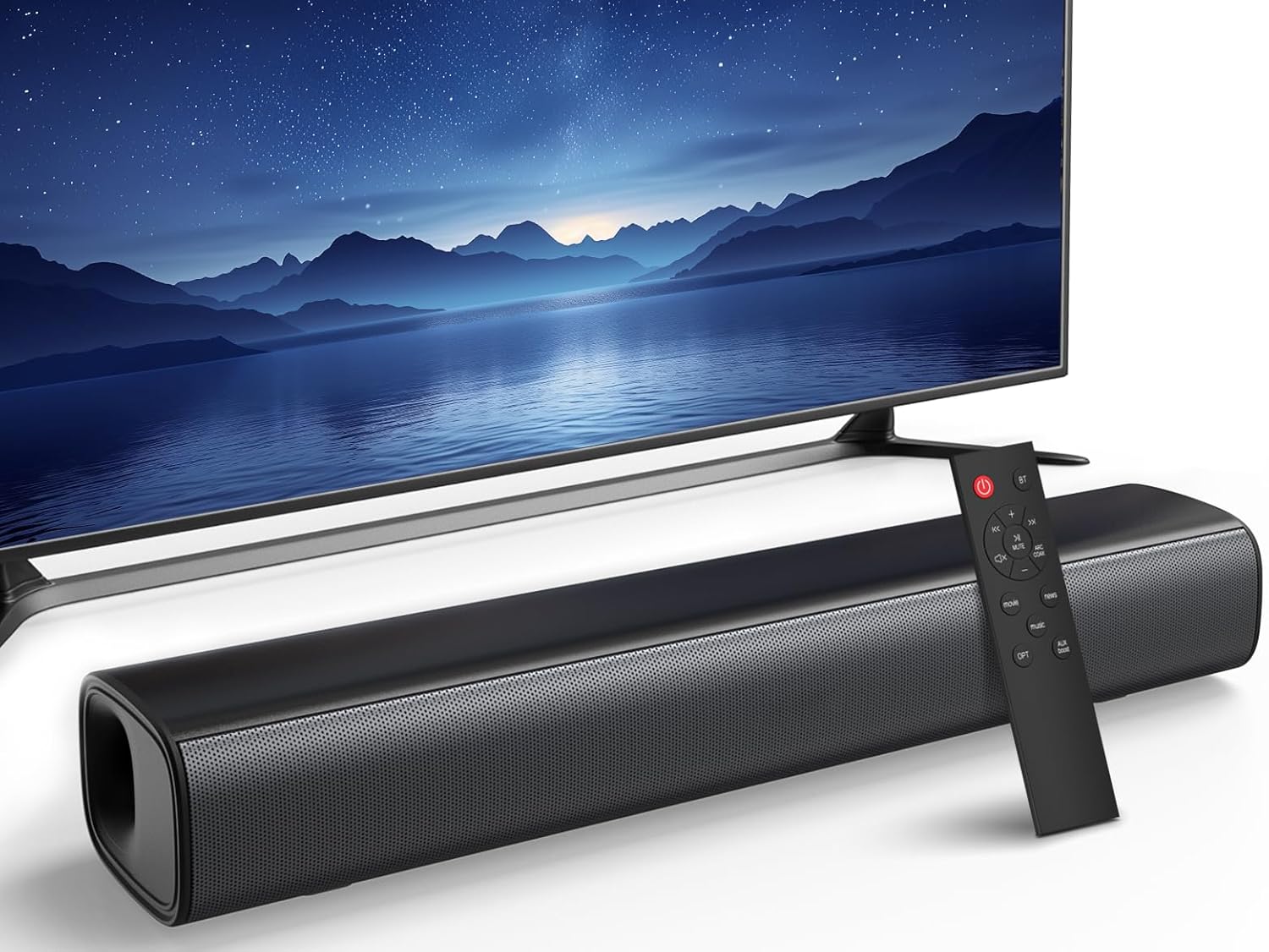 40W Sound Bar for Smart TV, 14.2 Inch TV Soundbar with Tunable Bass Reflector, 3 EQ Audio Modes, Surround Sound Home Theater System, Compatible with PC Projector, Wall Mountable Design