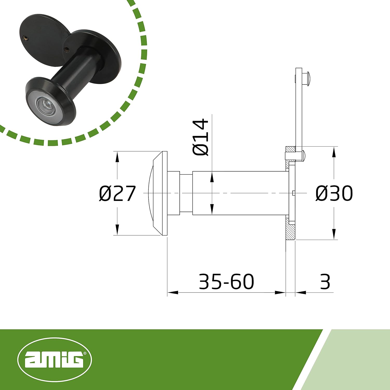 Amig - Peephole | Super Angle Lens | For Interior & Exterior Doors | Scratch-Resistant | Easy Installation | Door Thickness 1,3" to 2,4" and 0.55"Ø