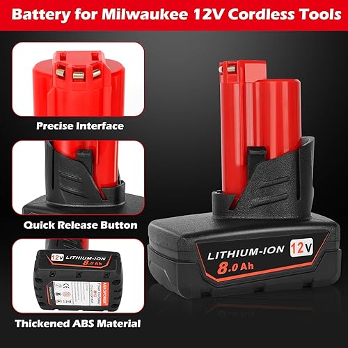 Miniatura 6 de Yookoto Batería M12 de 12 V para Milwaukee batería de repuesto de 8.0Ah compatible con la batería Milwaukee M12 48-11-2460 48-11-2411 48-11-2425