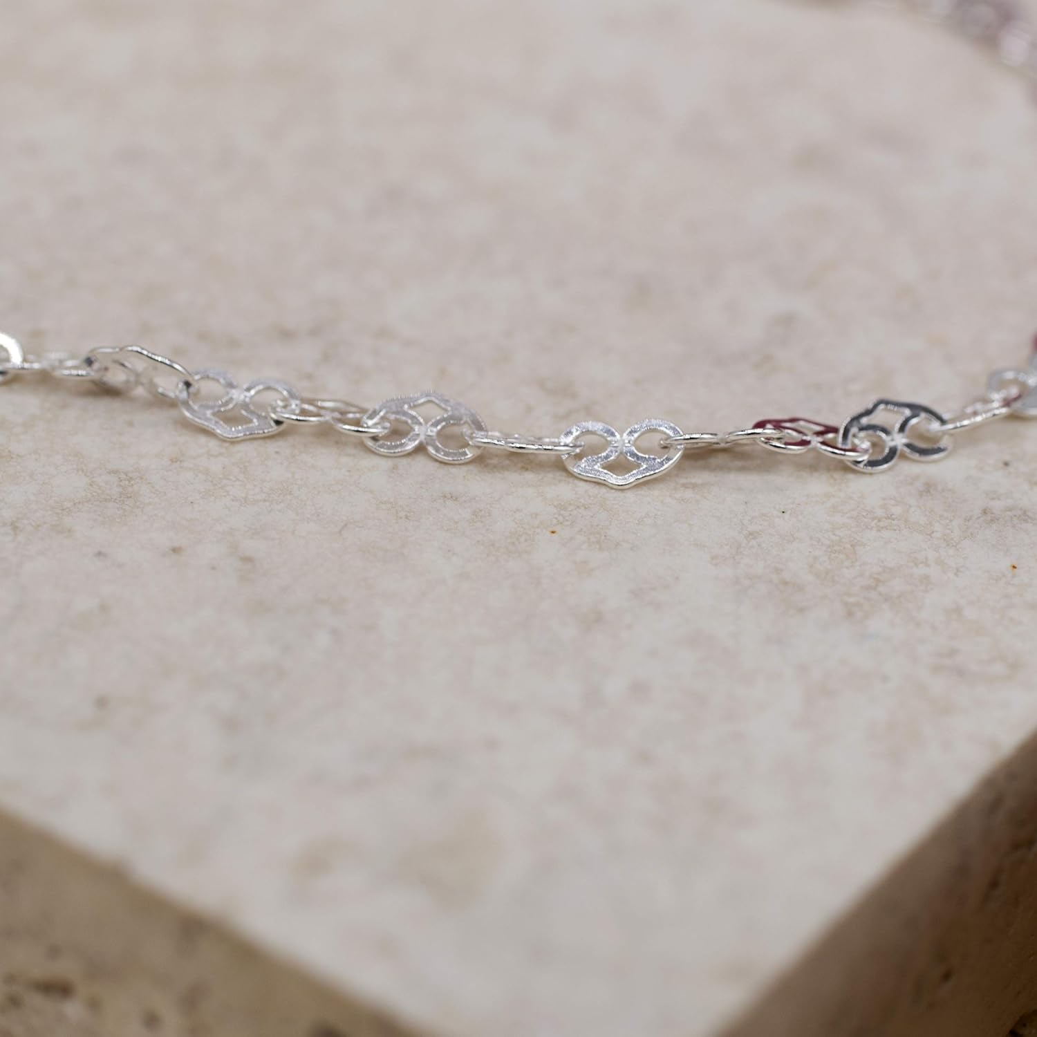 Tuscany Silver Sterling Silver 3.4mm Patterned Heart Link Bracelet of 19cm/7.5"