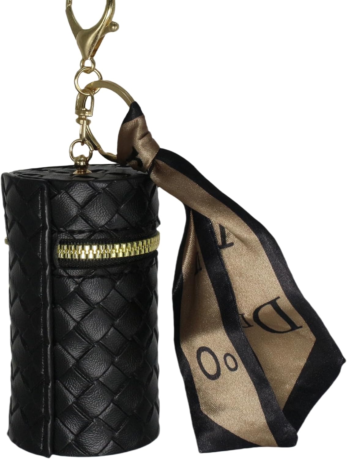 Lipstick storage box with decorative scarf keychain, can be hung in women's bag keychain, black