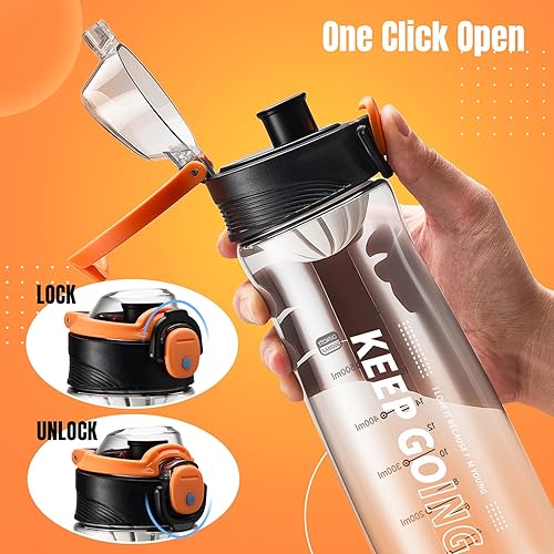 Miniatura 4 de Botella de agua deportiva, botellas de agua reutilizables de plástico de 27 onzas con medidas, botellas de agua para hombre, a prueba de fugas,