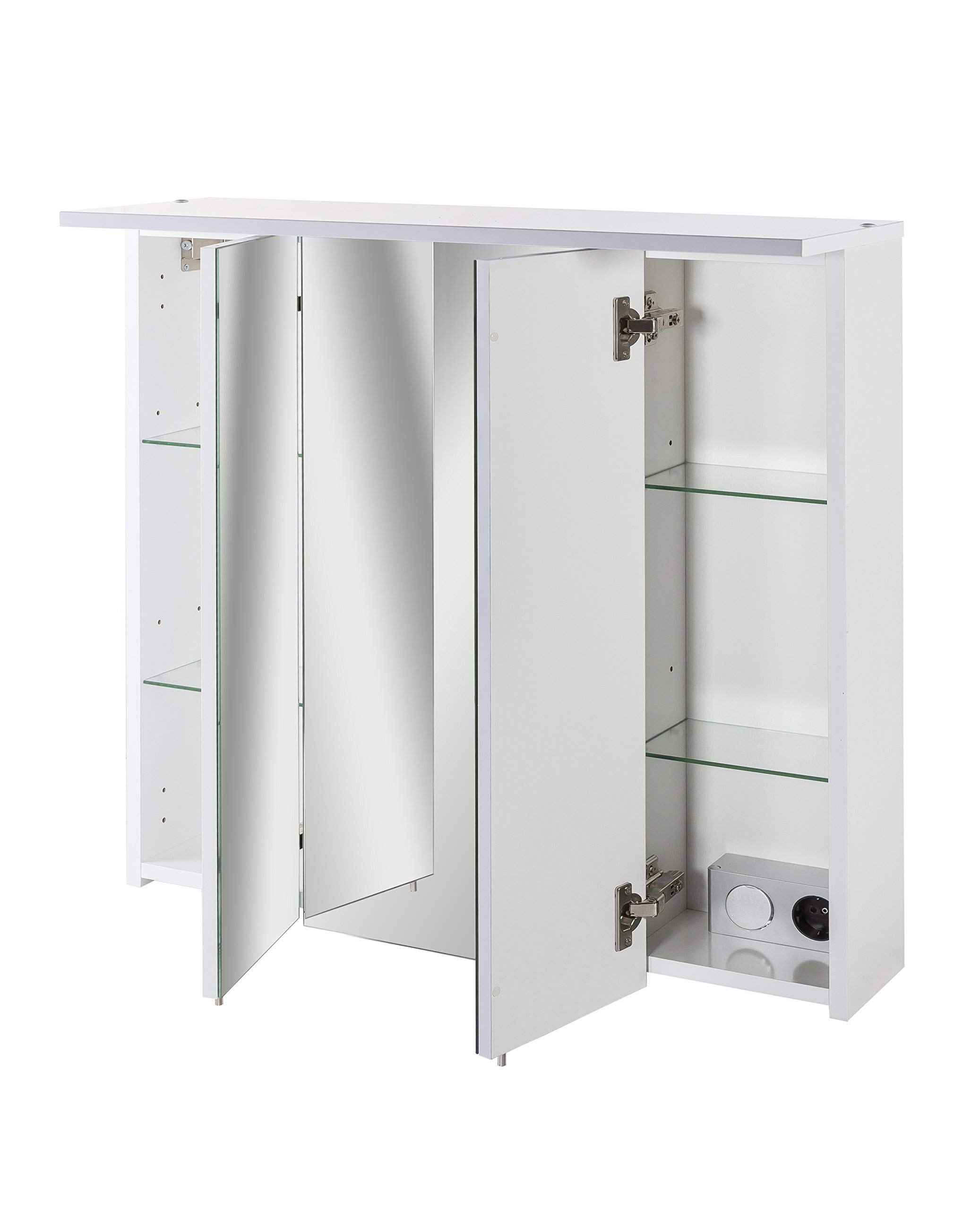 Schildmeyer Armoire De Toilette avec Miroir, Panneau De Particules Revêtu De Mélamine, Blanc, 90 x 16 x 72,3 cm
