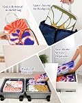 Gonex Cubes d'emballage de compression, 6pcs Rangement extensible Sacs à bagages de voyage Organisateurs avec sac à chaussures Sac à laver, Cubes de voyage pour transporter les valises (flowers)