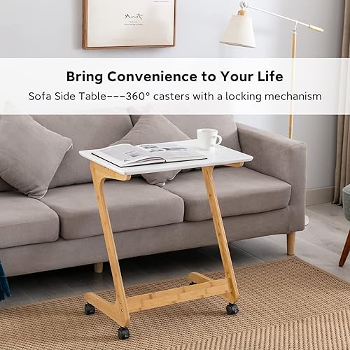 Miniatura 3 de Nnewvante Bandeja de TV, Mesa Lateral Final para Sofá con Ruedas para Laptop, Bandeja de Escritorio para Aperitivos para Espacios Pequeños, Sala de