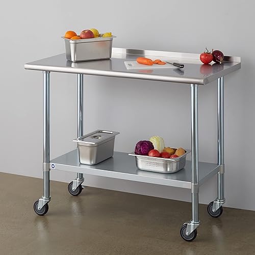 Vista 111 de Rockpoint - Mesa de acero inoxidable para preparación y trabajo con protector contra salpicaduras, 24 x 36 pulgadas; para cocina comercial, metal