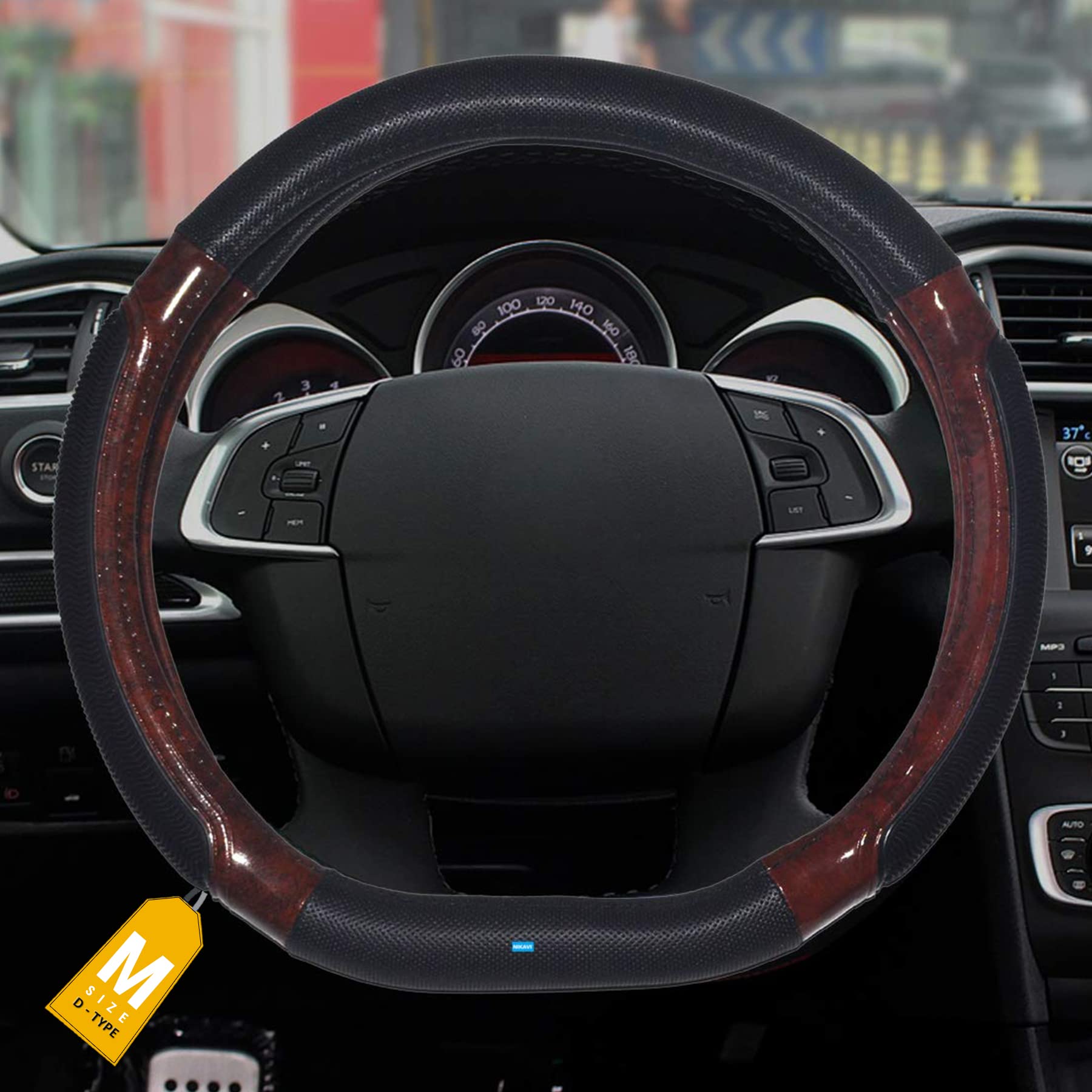 NIKAVI Luxury Steering Wheel Cover (Medium -D)(38cm) Black-image-28