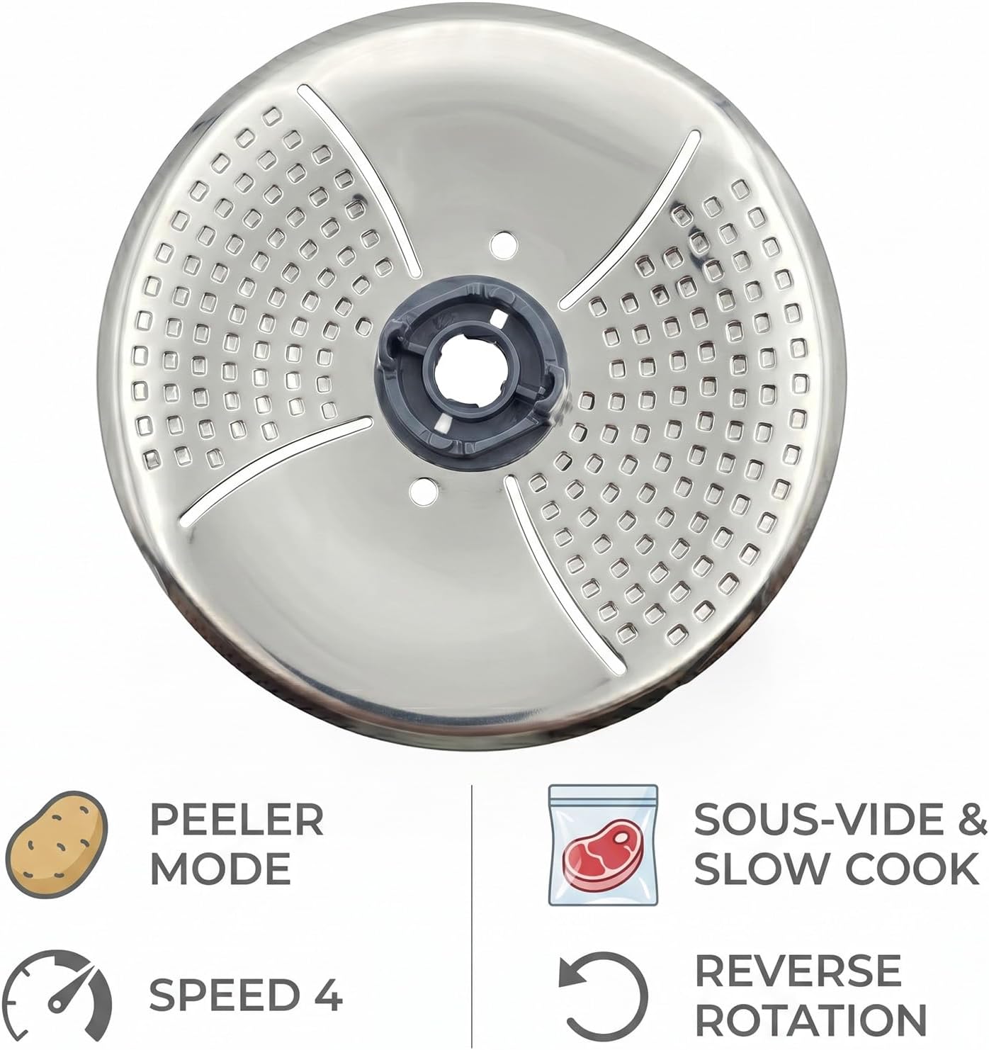Stainless Steel Blade Cover and Peeler Disc Compatible with Thermomix TM5 TM6 TM7, 2-in-1 Potato Peeling and Slow Cooking Accessory