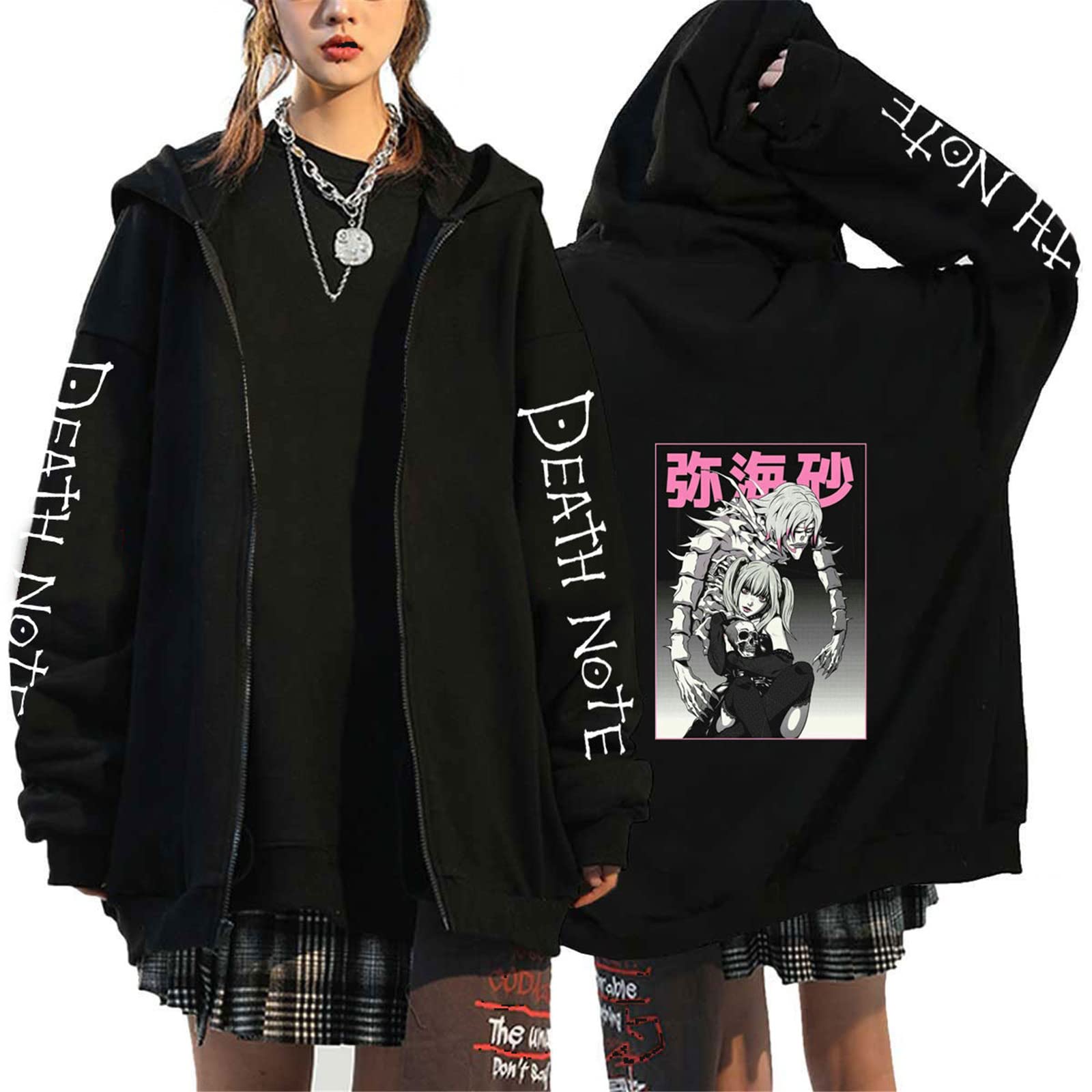 Oneforus Women's # 14 Japanese Anime Death Note Zipper Hoodie Kawaii Harajuku Misa Amane Manga Graphic Zip Up Coat Sweatshirt