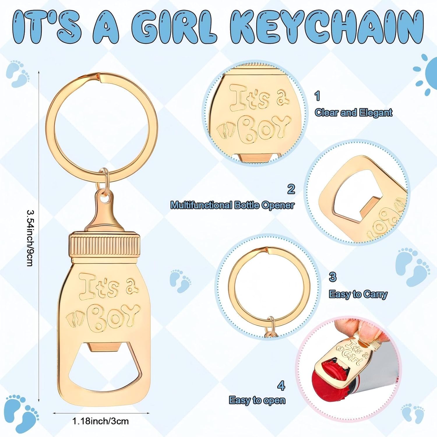 Vesici 50 Set Baby Shower Favors Acrylic Shot Glasses Gold Bottle Opener Keychains Thank You Tags and Bags for Baby Shower Party Gender Reveal Party Guests Return Gift (It's A Boy)