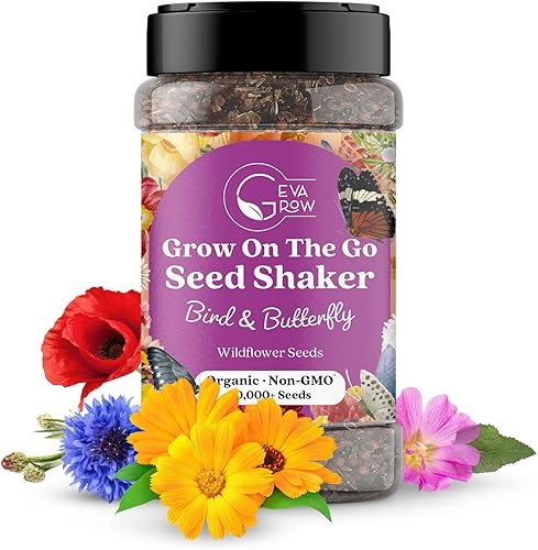 Mini Wildflower Seed Shaker - Bird & Butterfly Garden Seed Mix  60,000+ Annual & Perennial Flower Seeds for Planting - Attracts Hummingbirds &