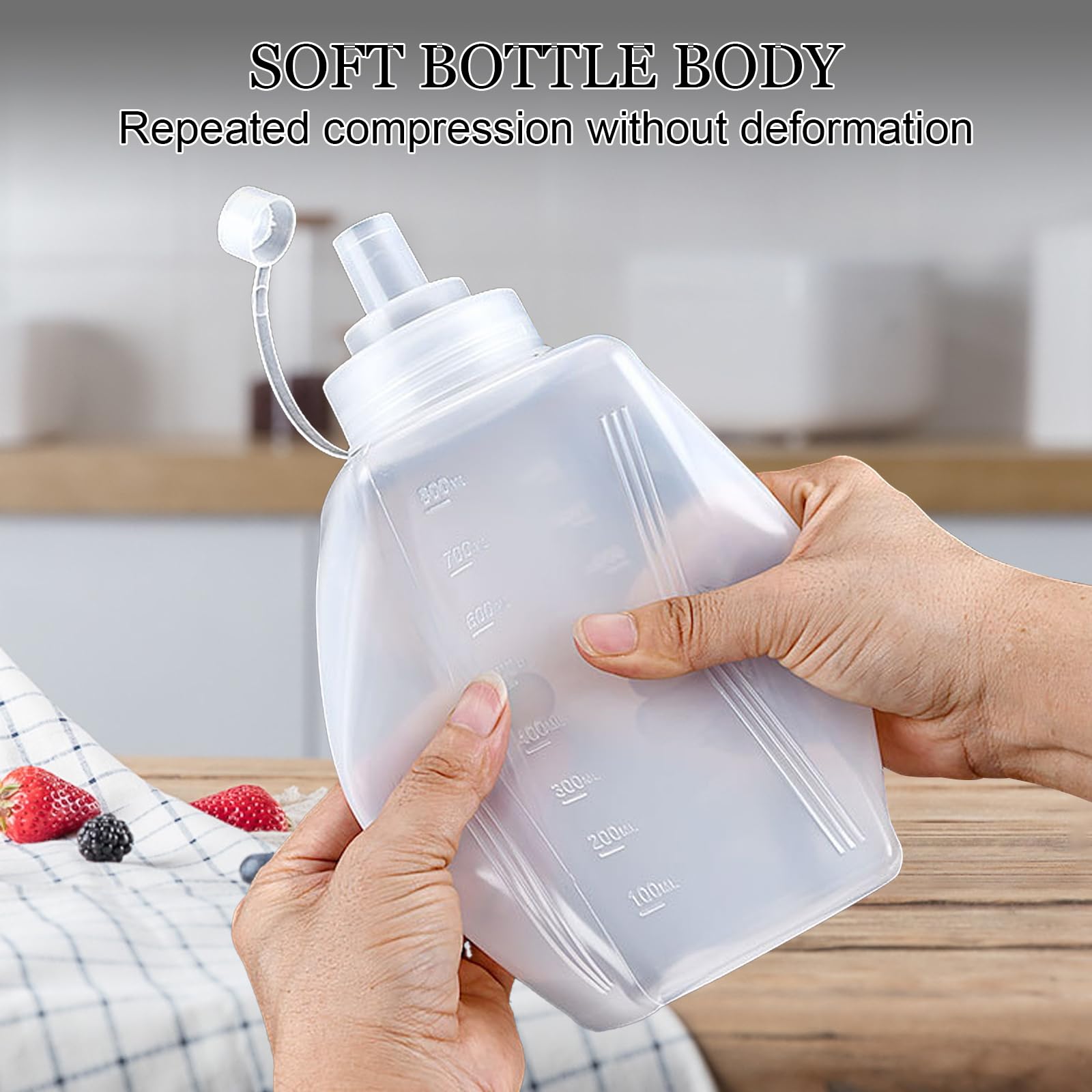 3Pcs Bottiglia di Plastica Squeeze, Bottiglia con Tappi, Bocca Grande, Trasparente Condimento Dispenser, per Ketchup Senape Mayo Salse Piccanti Olio d'oliva (# 1000ML)