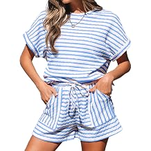 Women's Striped Beach Set Summer Spring top Loose Lounge Shorts