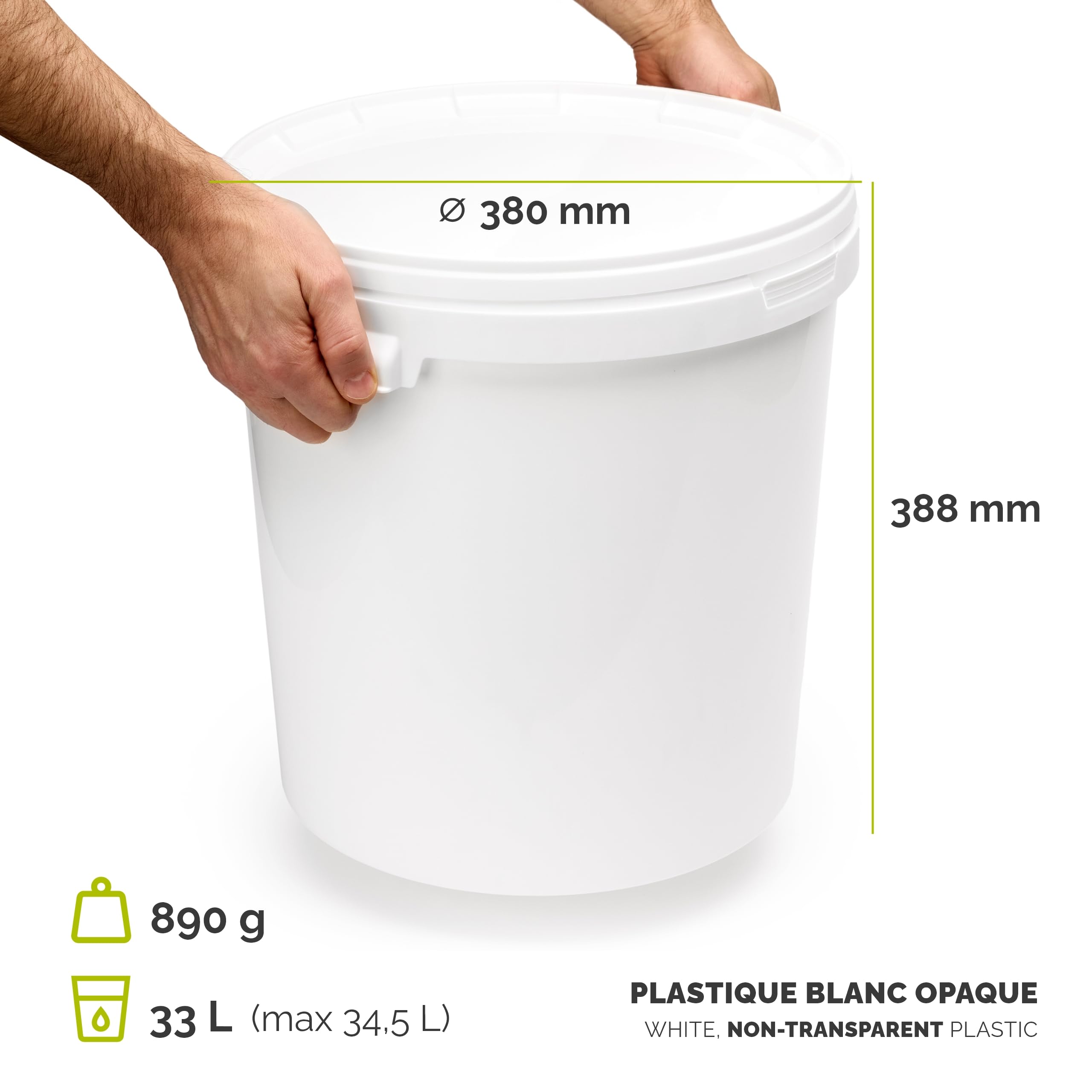 Garronda Seau en Plastique Blanc 30 litres avec Couvercle - pour Le Stockage de Produits Alimentaires et Chimiques - en Polypropylène - Lot de 5 - GD-0117