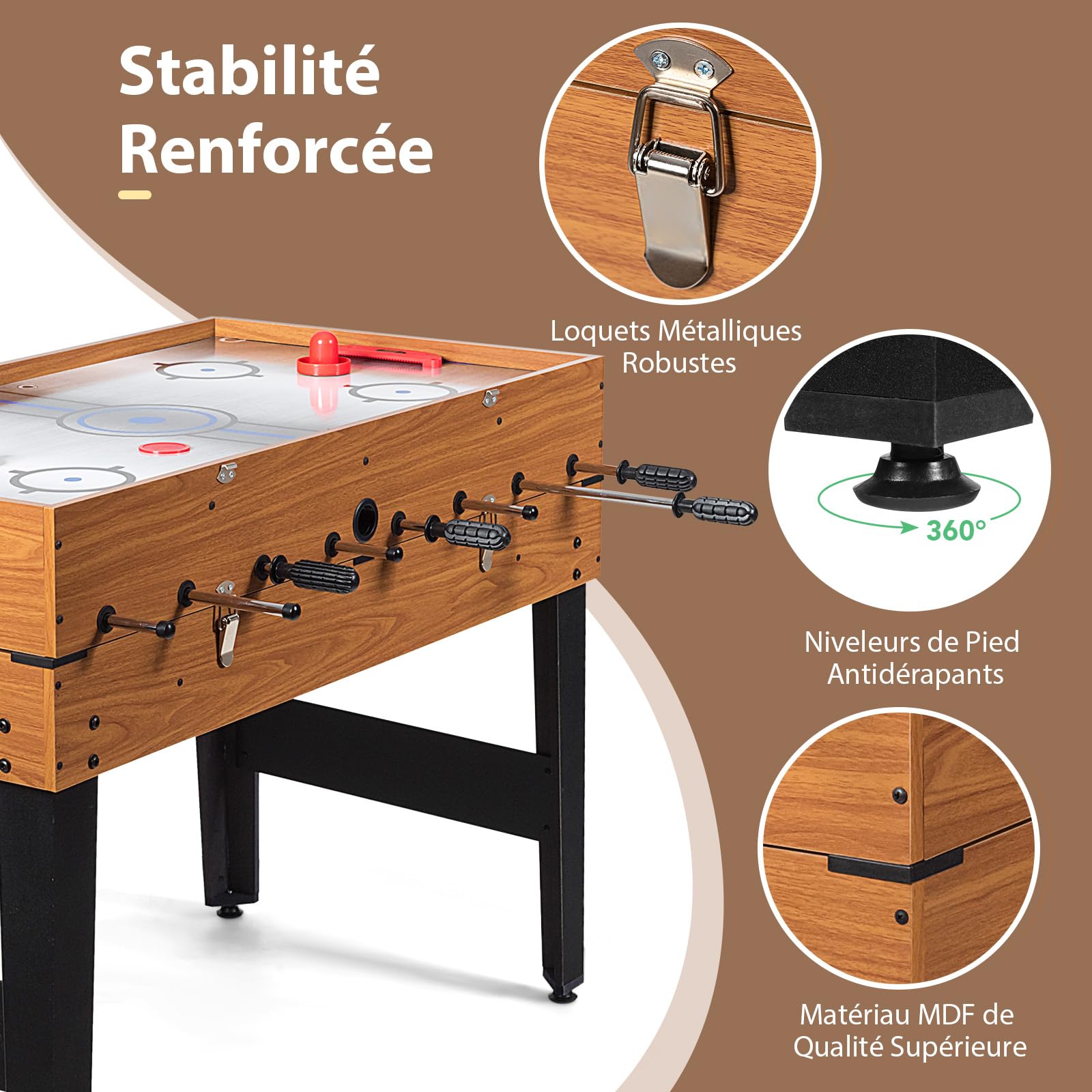 DREAMADE Table de Jeu Combo 3-en-1, Table de Billard Multi-Jeux avec Baby-Foot, Air Hockey et Billard, Jeux d'Arcade de Sport de 48" avec Accessoires pour la Maison, Salle de Jeux, Salle de Loisirs