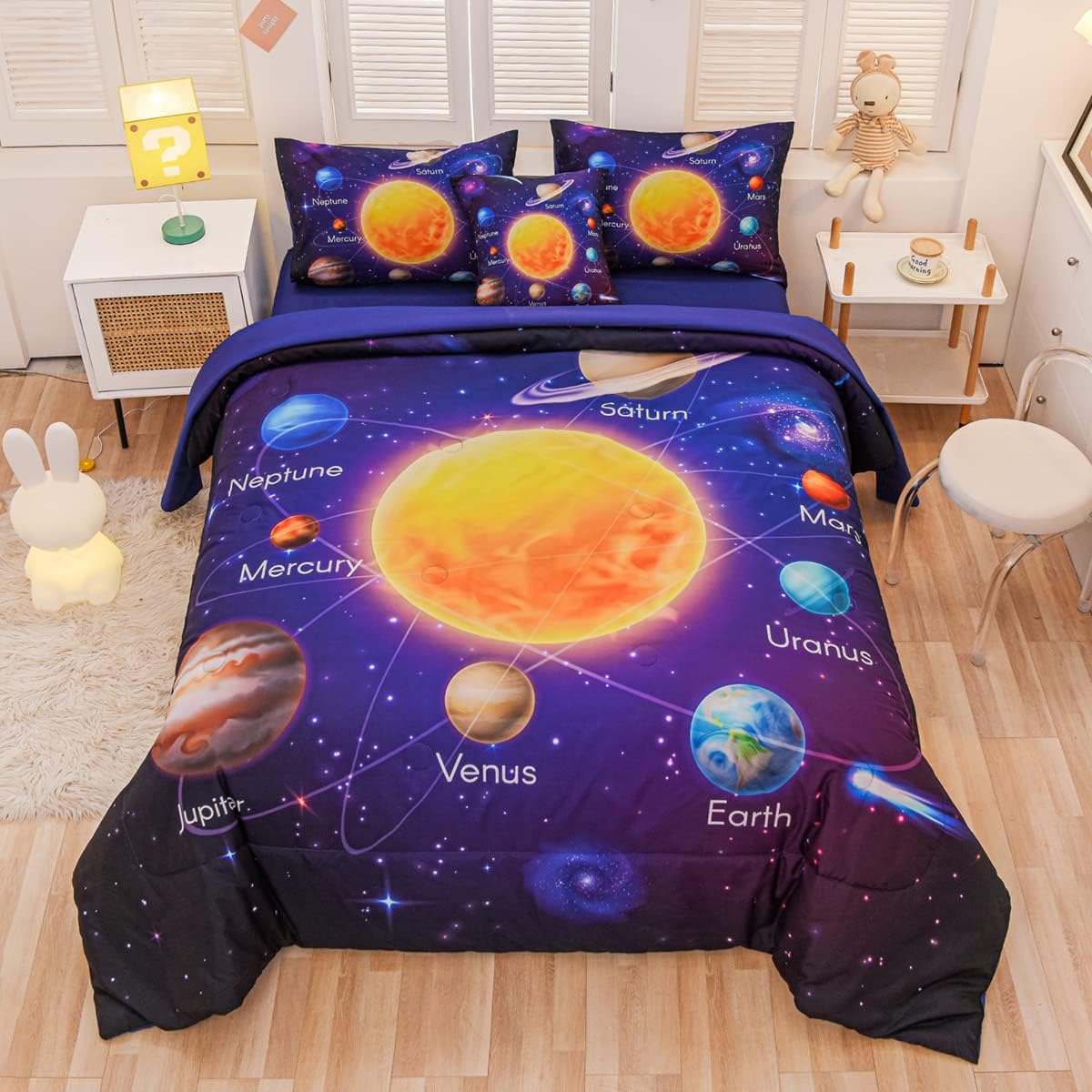 Twin Size Comforter Sets for Boys, Space Bedding Set Twin Bed in a Bag, 6 Pcs Universe Planet Galaxy Comforter Set with Sheets - Image 7