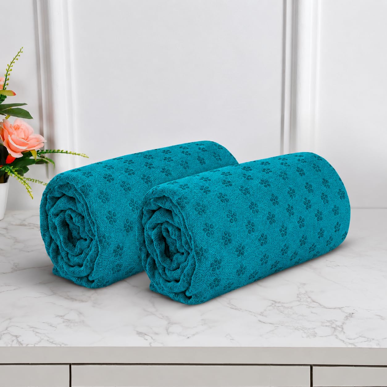 Black gold The Finer Touch Yoga Towel Mat Polycotton Peacock Green 60x180 Centimeters Pack of 2 Solid Non-Slip Lightweight-picture-16