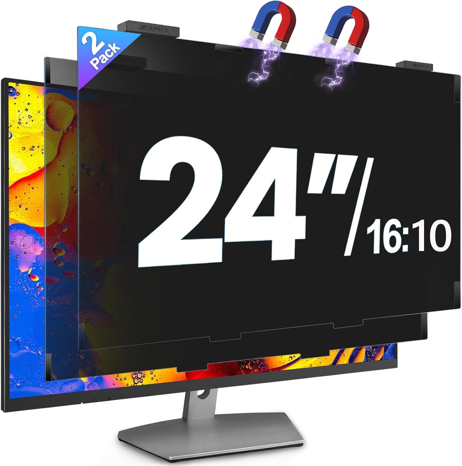 2 Pack Magnetic 24 Inch Computer Privacy Screen Filter for Monitor 16:9 Aspect Ratio, Removable Hanging Privacy Screen Shield, Anti Blue Light Filter, Anti-Glare Protector