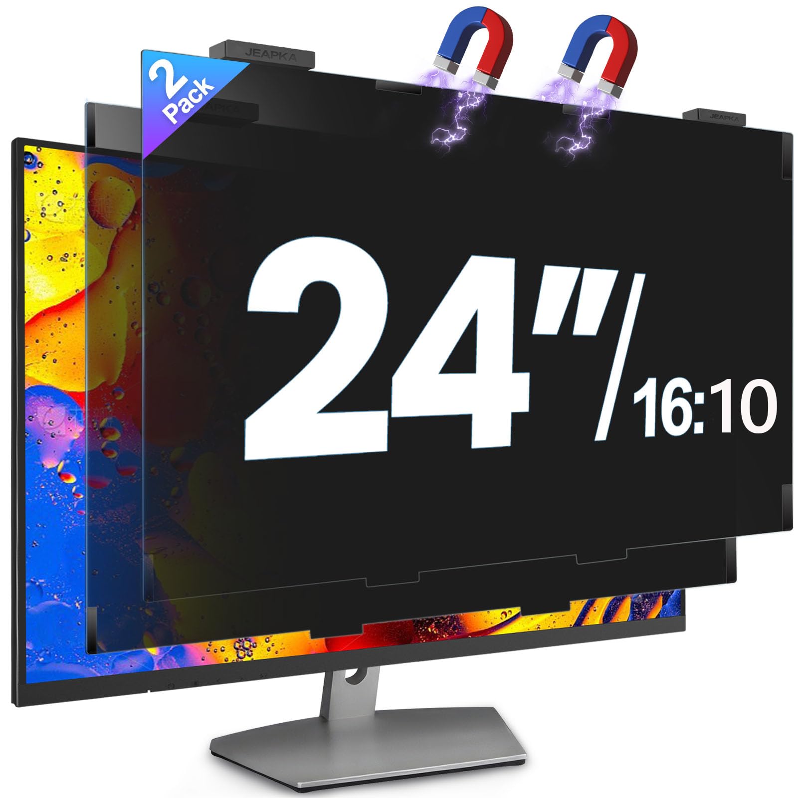 2 Pack 24 Inch Magnetic Computer Privacy Screen Filter for Monitor 16:10 Aspect Ratio, Removable Hanging Privacy Screen Shield, Anti-Glare Protector, Anti Blue Light Filter