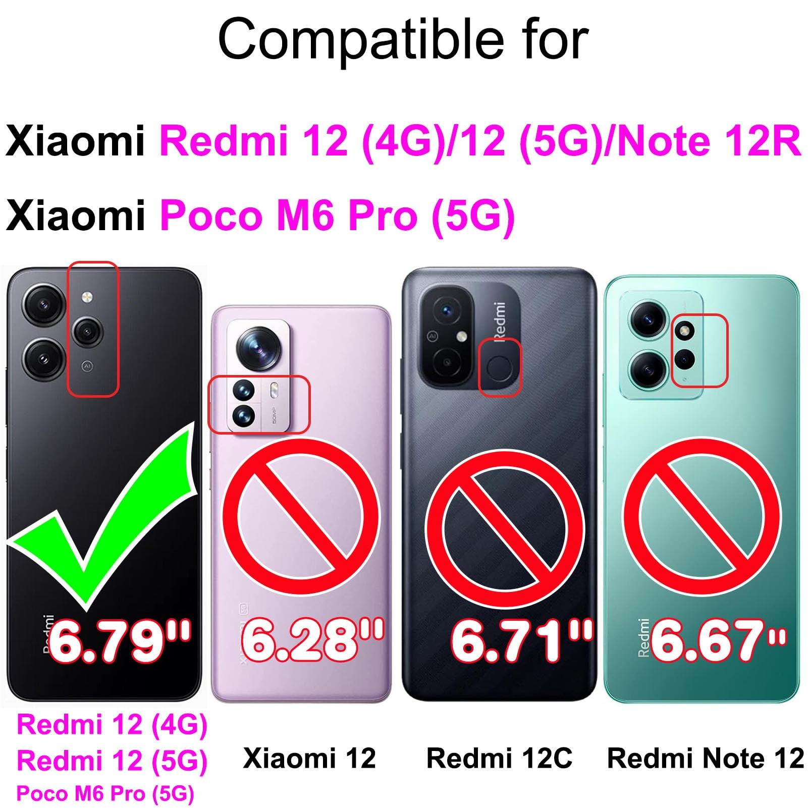Custodia Portafoglio in Pelle PU Compatibile con Xiaomi Redmi Note 12 5G China, Cover con Chiusura Magnetica, Tasche per Carte e Funzione Stand (Nero