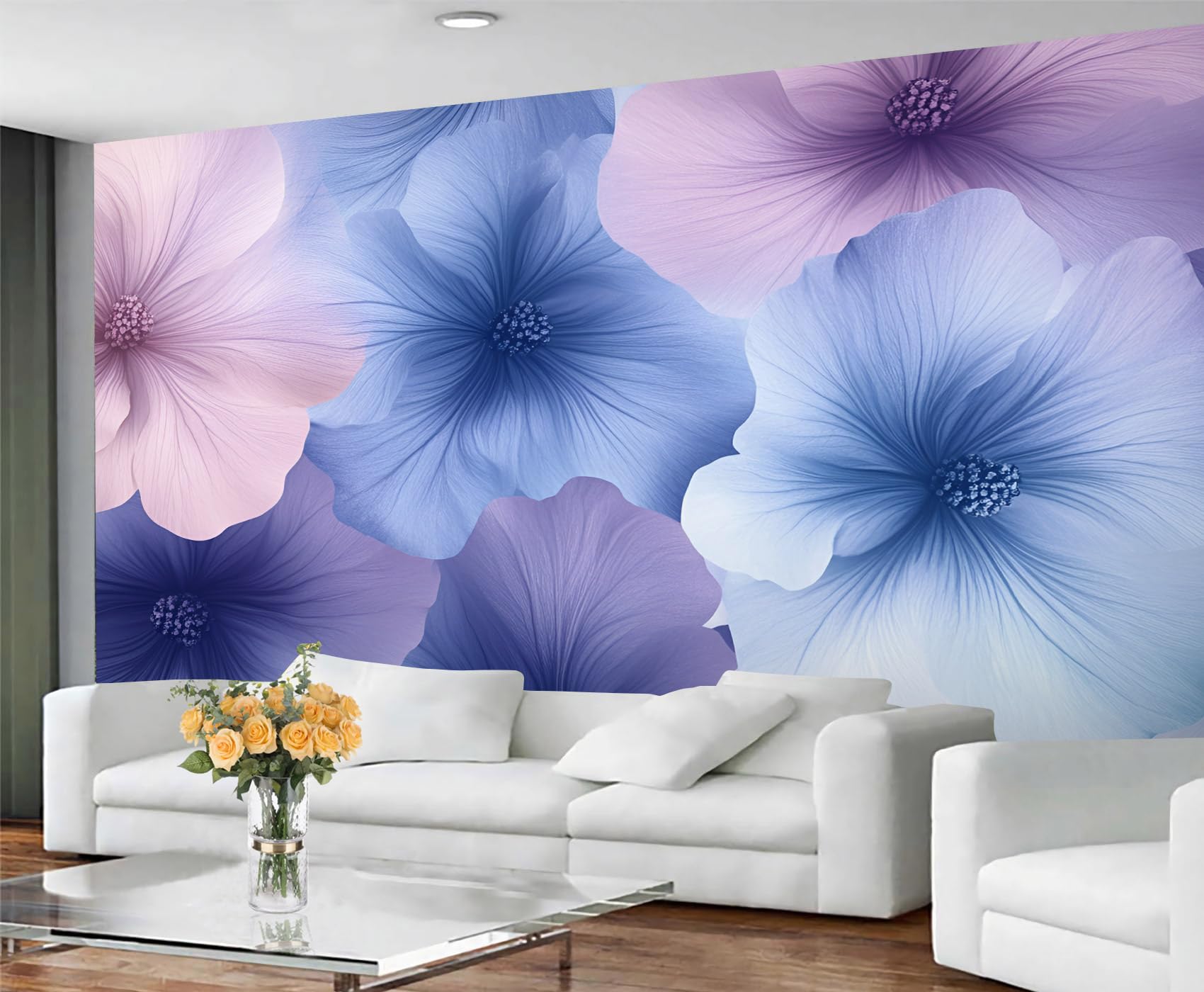 GIVLWF Watercolor Wallpaper Florals Mural Wallpaper Blue and Pink Bedroom Wall Paper for Living Room Non Self Adhesive Wall Murals & Home Decor