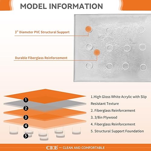 Miniatura 10 de CKB Base de ducha de drenaje derecho de 60 pulgadas de largo x 32 pulgadas de ancho, bandeja de ducha de un solo umbral con superficie texturizada