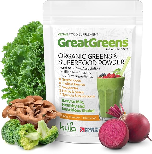 GreatGreens - Organic Greens Superfood Powder - 150g - 35 Raw Soil Association Certified Organic Food Form Ingredients - Nutritious Organic Greens Supplement - High Fibre Daily Greens Smoothie Drink