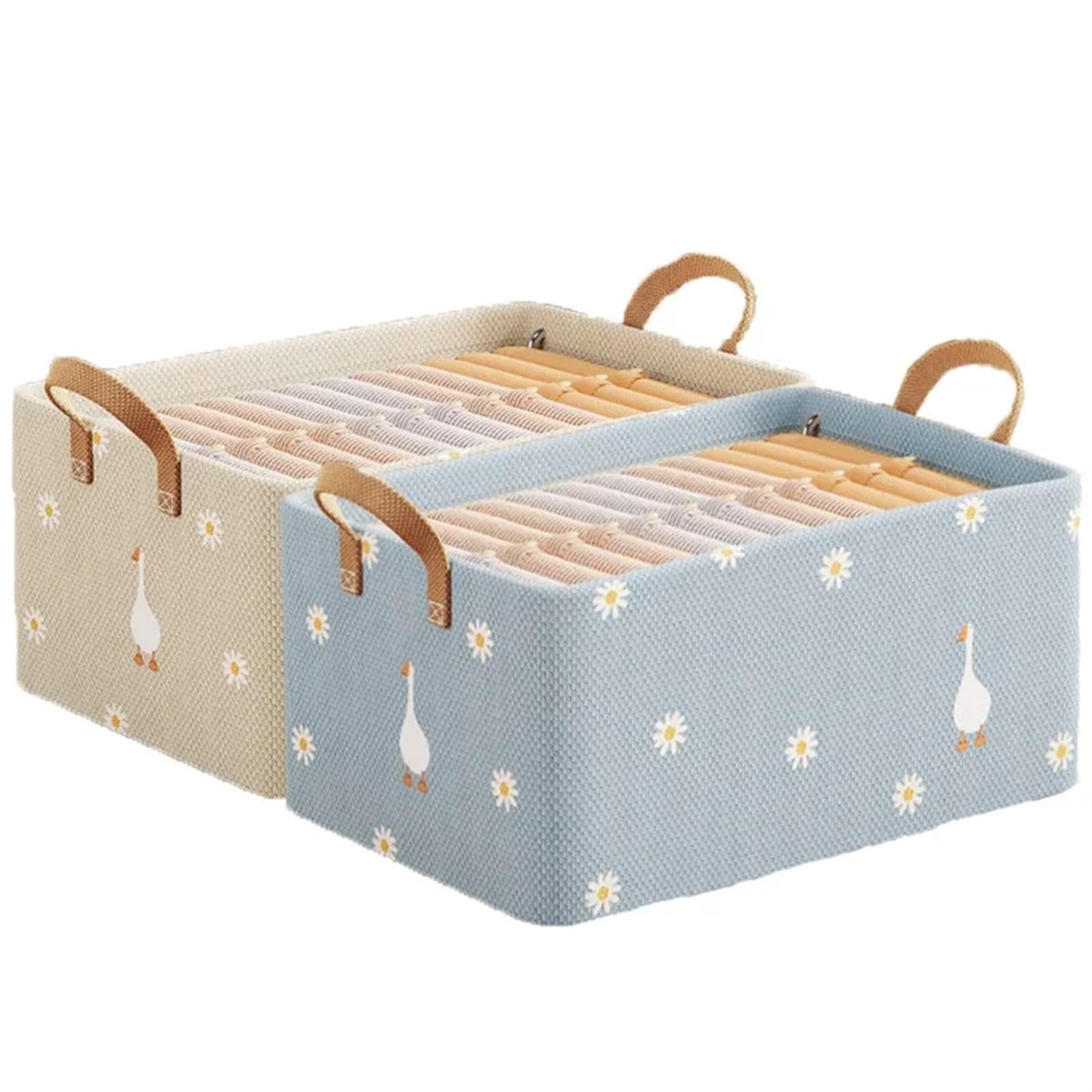 CGUOHU Foldable Steel Frame With Handle For Underwear Storage Large Capacity Clothing Box Household For Wardrobe Storage(Beige and Blue-4PCS)